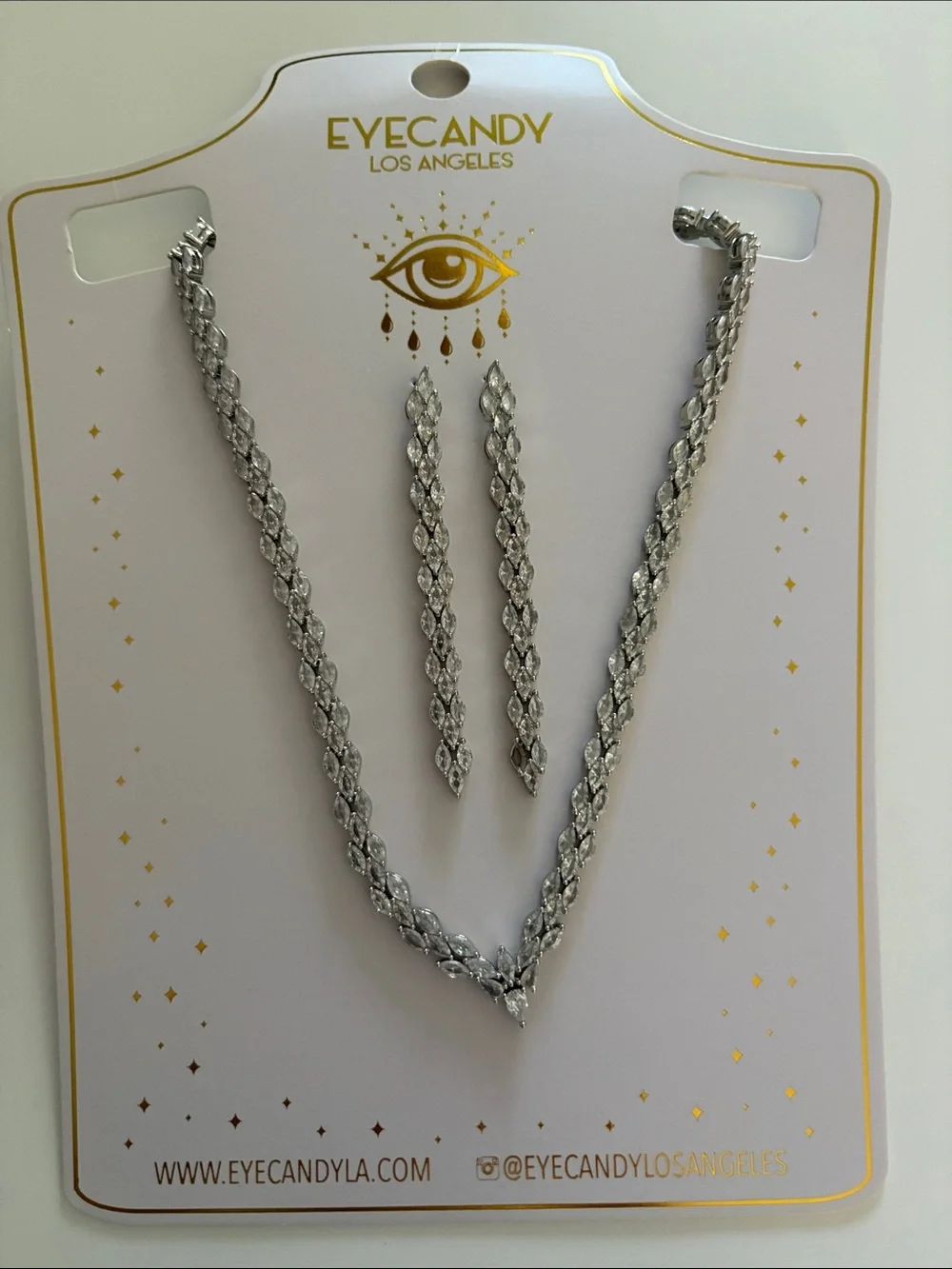 EYECANDY Silver Braided Necklace & Earrings Set